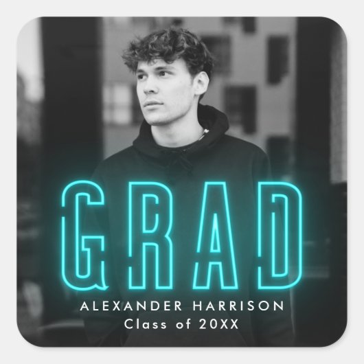 シアンモダンネオン卒業 スクエアシール (正面)