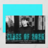 シアンモダンネオン2023年写真卒業 案内状 (正面/裏面)