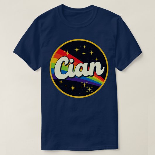 シアンレインボーイン宇宙ヴィンテージスタイル Tシャツ (デザイン正面)