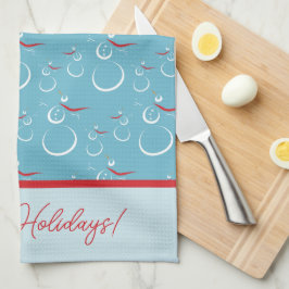 シアンレッドメリーホリデーズカワイイ雪だるまパターン キッチンタオル