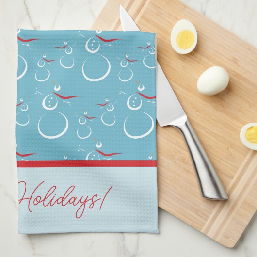 シアンレッドメリーホリデーズカワイイ雪だるまパターン キッチンタオル (四つ折り)