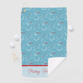シアンレッドメリーホリデーズカワイイ雪だるまパターン ゴルフタオル