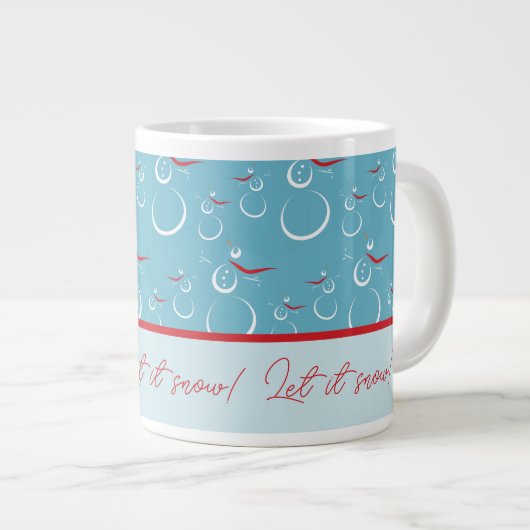 シアンレッドレット雪かわいい雪だるまファミリーパターン ジャンボコーヒーマグカップ (正面右)