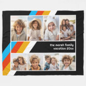 シアンレトロストライプ- 8フォトコラージュ フリースブランケット (正面(横))