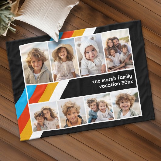 シアンレトロストライプ- 8フォトコラージュ フリースブランケット