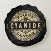 シアン化ヴィンテージスタイル毒ラベル ラウンドクッション (裏面)