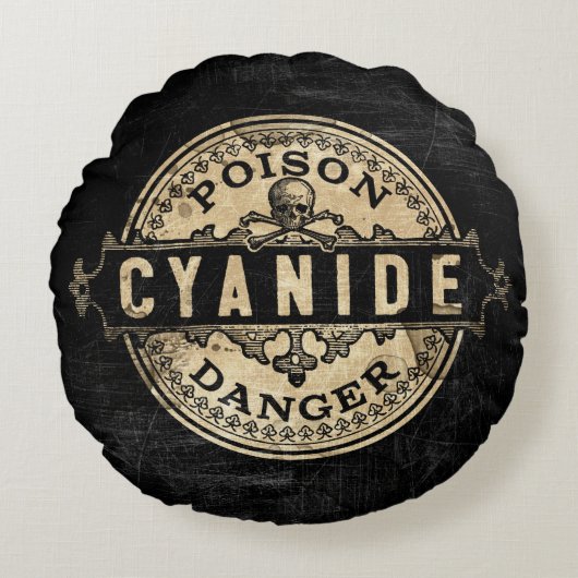 シアン化物のヴィンテージのスタイルの毒ラベル ラウンドクッション (正面)