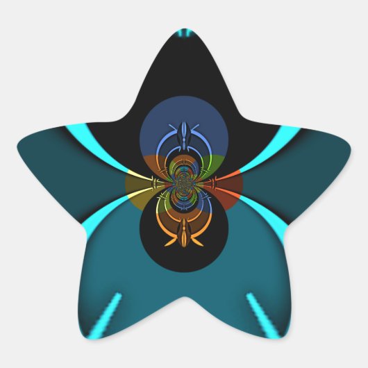 シアン抽象芸術アートプリント 星シール (正面)