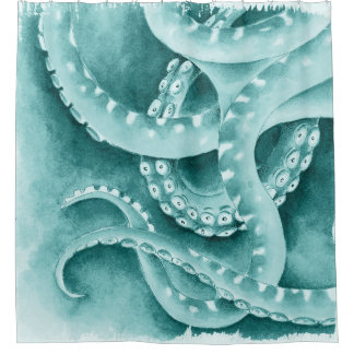 シアン緑の触手モノクロ シャワーカーテン