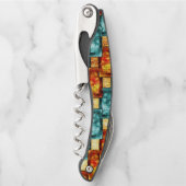 シアン色のオレンジ色の長方形の彫刻および染色プレート ソムリエナイフ (正面)