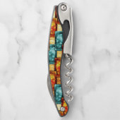 シアン色のオレンジ色の長方形の彫刻および染色プレート ソムリエナイフ (裏面)