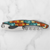 シアン色のオレンジ色の長方形の彫刻および染色プレート ソムリエナイフ (正面)