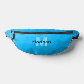 シアン色のグラデーションの幾何学的メッシュパターンモノグラム ファニーパック (レイダウン)