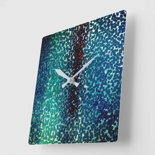 シアン色の青いモザイクスタイルの粒状の粉砕ガラス スクエア壁時計 (傾斜)