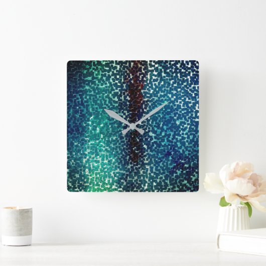 シアン色の青いモザイクスタイルの粒状の粉砕ガラス スクエア壁時計 (ホーム)