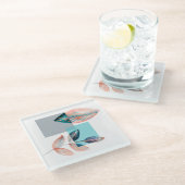 シアン赤葉 ガラスコースター (アングル)