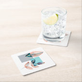 シアン赤葉 スクエアペーパーコースター (インサイチュ)