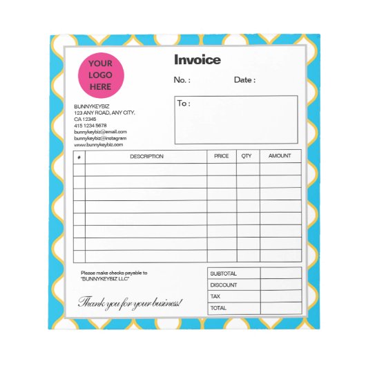 シアン黄色のバブル明細会社事業請求書 ノートパッド (正面)