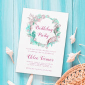 シアン&ピンクパステルアンダーザシーガール誕生日 招待状