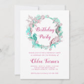 シアン&ピンクパステルアンダーザシーガール誕生日 招待状 (正面)