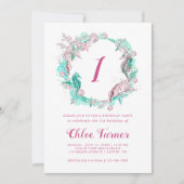 シアン&ピンクパステルアンダーザシーファースト誕生日 招待状 (正面)