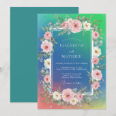 シアン ブラッシュ 水彩 結婚式 招待状 (正面/裏面)