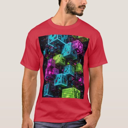 シアン マゼンタライム サイバーパンク | 極めて3D Tシャツ (正面)