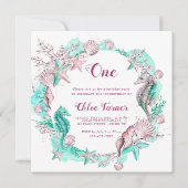 シアン&ラベンダーアンダーザシーガール誕生日スクエア 招待状 (正面)