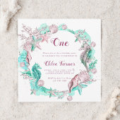 シアン&ラベンダーアンダーザシーガール誕生日スクエア 招待状