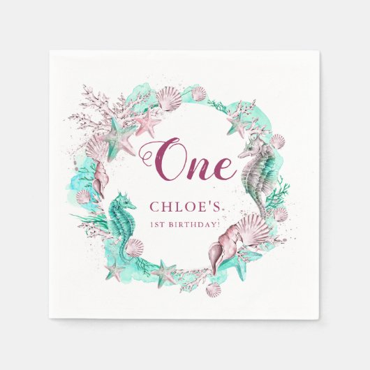 シアン&ラベンダーアンダーザシー誕生日 スタンダードカクテルナプキン (正面)