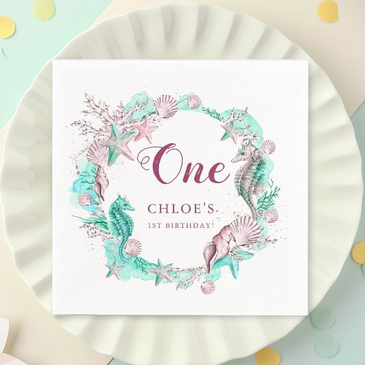 シアン&ラベンダーアンダーザシー誕生日 スタンダードカクテルナプキン