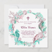 シアン＆ラベンダー　海の下の洗礼招待状 招待状 (正面)