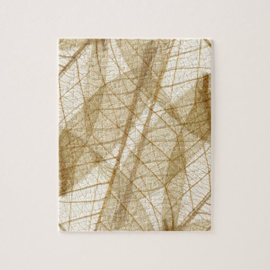 シアーなクリームベージュのレースの葉 ジグソーパズル (縦)