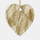 シアーなクリームベージュのレースの葉 セラミックオーナメント (右)