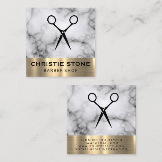 シアーズモダンマーブル金ゴールドトリム スクエア名刺 (正面/裏面)