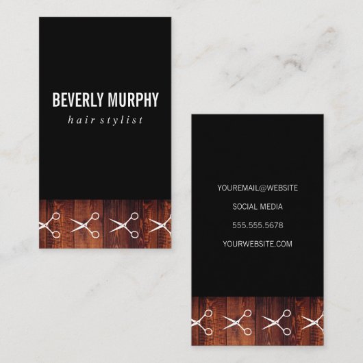 シアーズ素朴パターン付き木目ブラック 名刺 (正面/裏面)