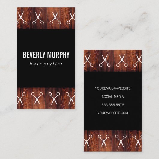 シアーズ素朴パターン付き木目ブラック 名刺 (正面/裏面)