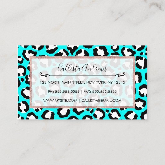 シアートアモダンンブルーレオパードアニマルプリント 名刺 (裏面)
