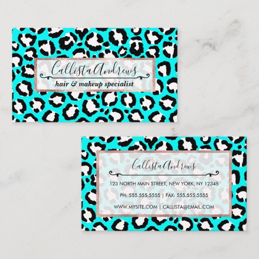 シアートアモダンンブルーレオパードアニマルプリント 名刺 (正面/裏面)