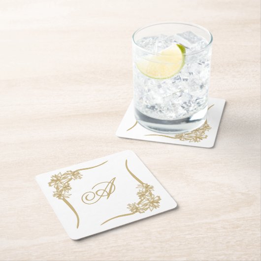 シアーポインセティアレースモノグラーム スクエアペーパーコースター (インサイチュ)