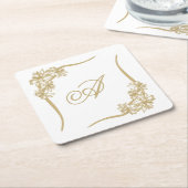 シアーポインセティアレースモノグラーム スクエアペーパーコースター (アングル)