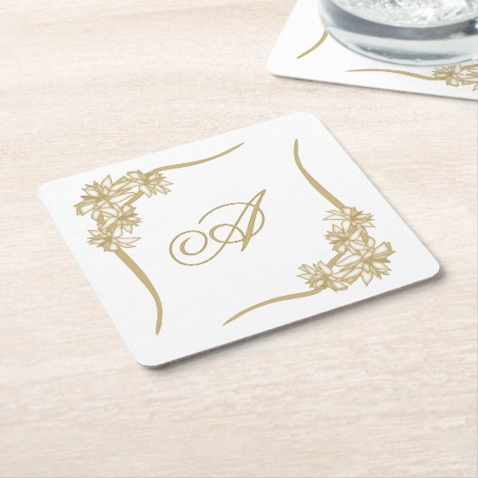 シアーポインセティアレースモノグラーム スクエアペーパーコースター (アングル)