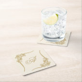 シアーポインセティアレースモノグラーム スクエアペーパーコースター (インサイチュ)