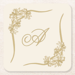 シアーポインセティアレースモノグラーム スクエアペーパーコースター