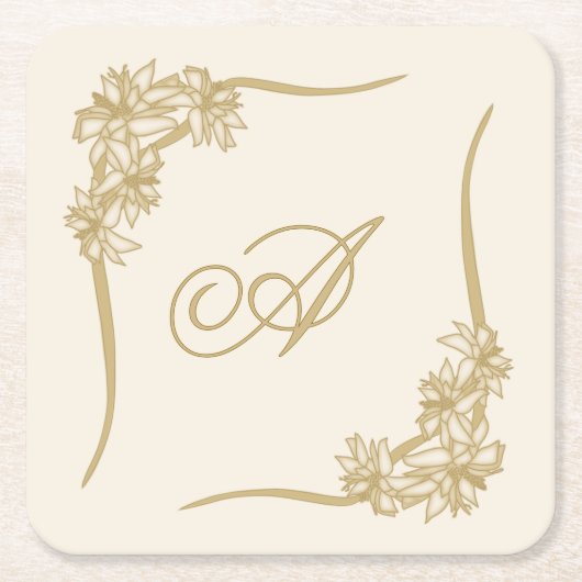 シアーポインセティアレースモノグラーム スクエアペーパーコースター (正面)