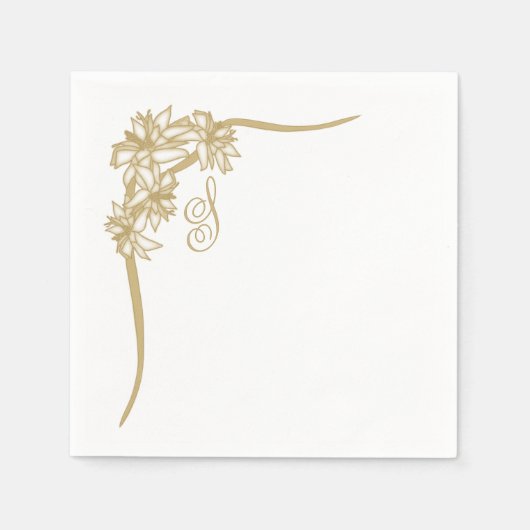 シアーポインセティアレースモノグラーム スタンダードカクテルナプキン (正面)