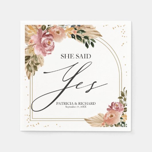 シィー・セッド・イエス ボヘミアンフラワエンゲージメント スタンダードカクテルナプキン (正面)