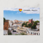 シウタデラの港と都市の空中表示 – メノルカ ポストカード (正面)