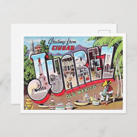 シウダジュアレス，メキシコヴィンテージ大文字葉書 ポストカード (正面/裏面)