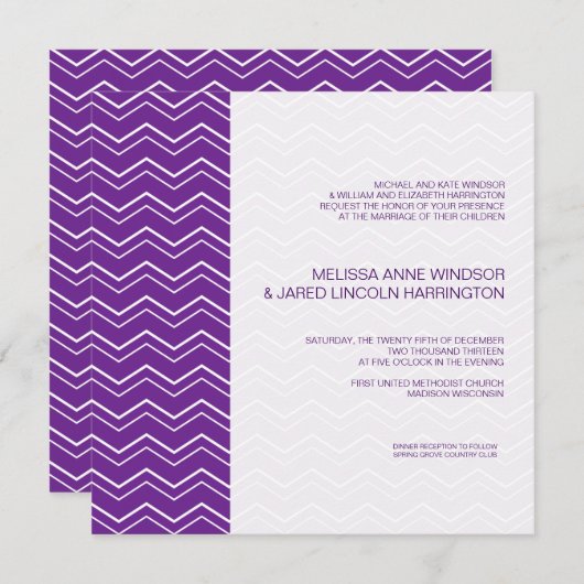 シェはっきりしたブロンストライプ深いパープル 招待状 (正面/裏面)